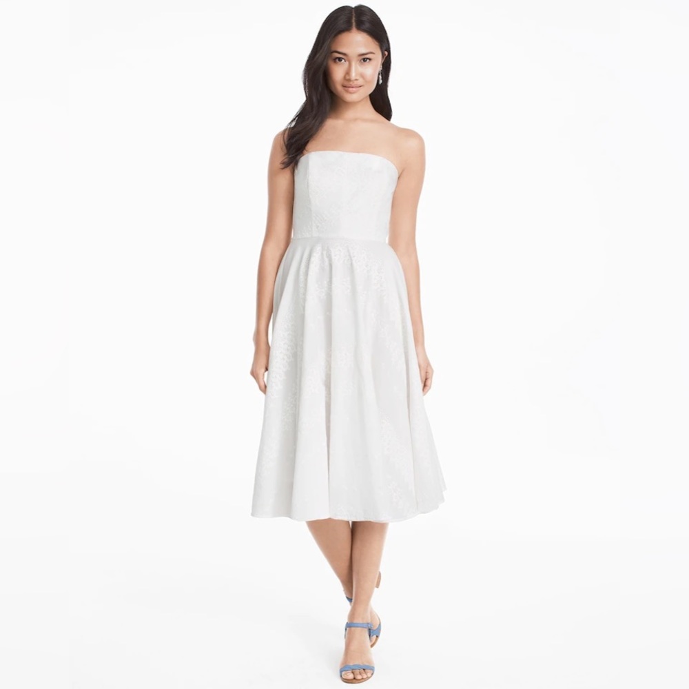 Strapless Eyelet White Fit-And-Flare Dress